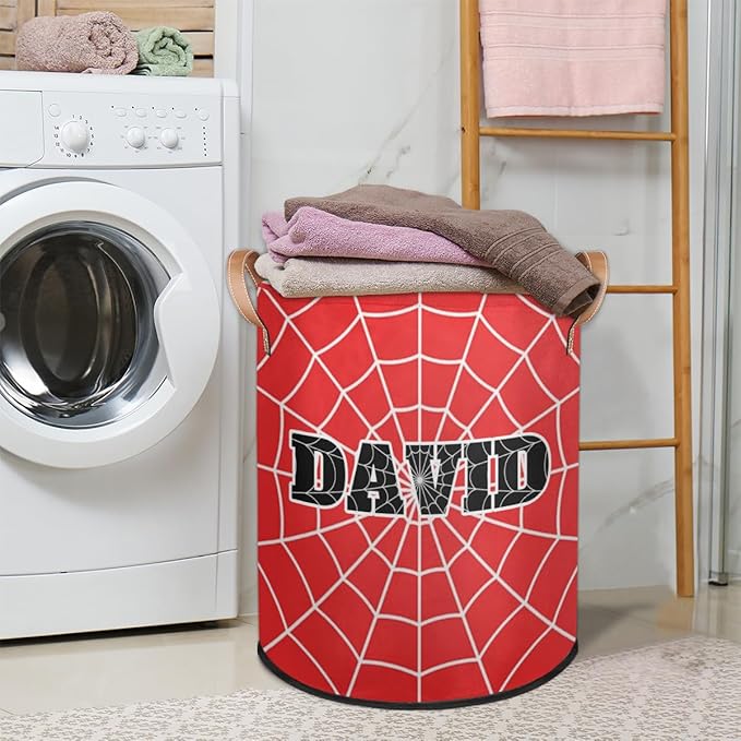 Spider Wed Personalized-Laundry-Hamper-Basket for Kids Custom Name Collapsible Storage Organizer Bin Dirty Clothes Toys Hamper for Boys Nursery in Laundry, Bedroom, Bathroom Blue Red