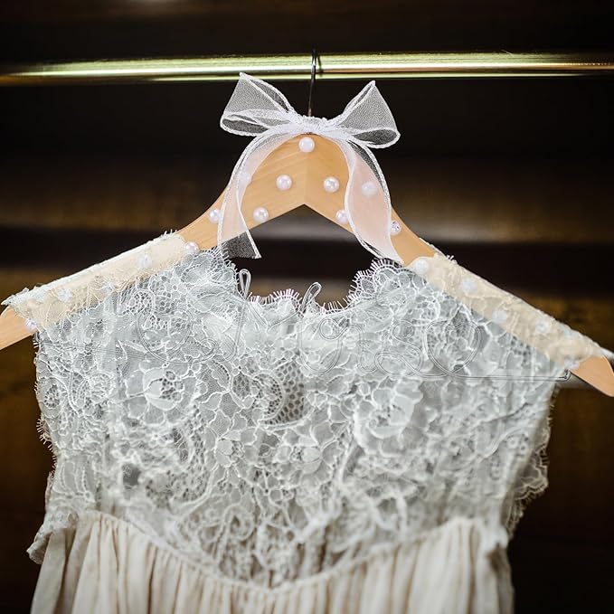 Honeydak Mrs. Wedding Dress Hanger for Bride to Be,Elegant Bridal Hanger for Brides Gowns, Bridal Party Shower Gift,Wedding Gift(Natural,Pearl)