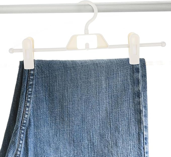 Garneck 5pcs Telescopic Trousers Hanger Jeans Hangers Space Saving Pants Hanger Closet Drying Rack Non-Slip Clip Coat Hangers Wardrobes Clips Storage Rack Underwear Child White Plastic