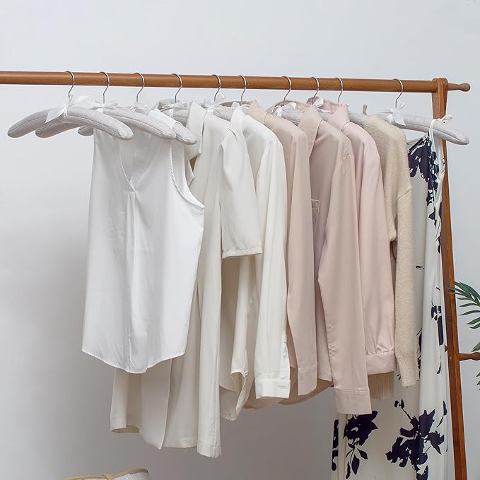 JS HANGER Padded Hangers - 17 Inch Extra Large Heavy Duty Linen Covered Coat Hangers No Shoulder Bump for Women Clothes, Sweaters, Dresses, Clothing, Weddings, Lingerie Pack of 10, Linen Gray