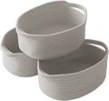 Woven Basket,Small Rope Storage Bin with Handles & Ribbon Bag, Organizer for Shelves Closets,Gift Basket Empty for Birthday,Books,Dog Toys, Grey/3 Pack