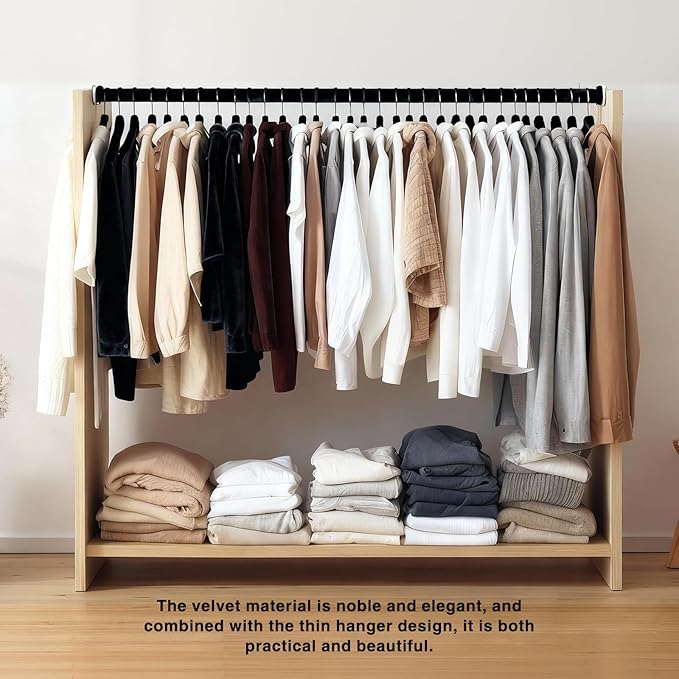 60sets/120pcs Velvet Pants Hangers Non Slip Black Felt Hangers with 60 Cascading Hooks, Space Saving 360 Degree Swivel Hook Closet Organizer for Jeans, Trousers, Leggings, Tank Top, Shorts and Skirts