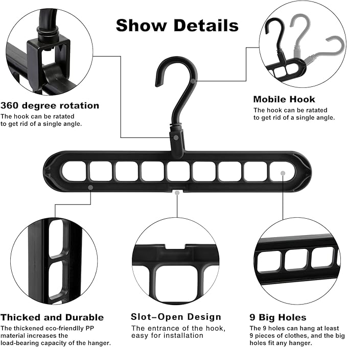 Closet Organizers and Storage,College Dorm Room Essentials,Pack of 6 Multifunctional Organizer Magic Space Saving Hangers with 9 Holes Storage Organization for Wardrobe Closet