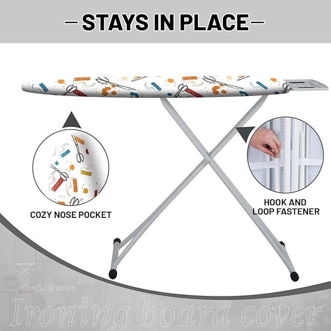 Extra Thick Ironing Board Cover and Pad, 15x54 Ironing Board Cover, Resist Scorching and Staining,Elastic Edges,Art of Life Iron Sew Scissors