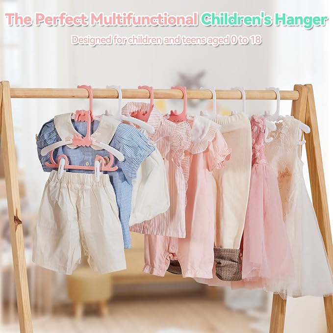 30 Pack Baby Hangers,with 16 Detachable Clips Adjustable 11.14"-15.55", Stackable Kids Closet Hangers, Two Bottom Grooves for Secure Clip Placement.Fits Newborns,Toddlers, Children & Teens(White)