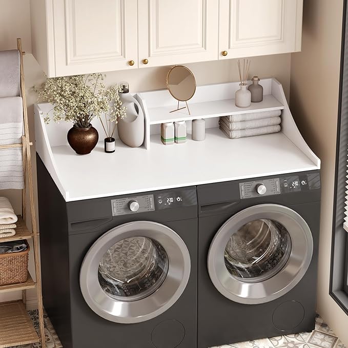 54'' Laundry Room Organization, 2-Tier Washer and Dryer Countertop for Folding Clothes and Organization, White