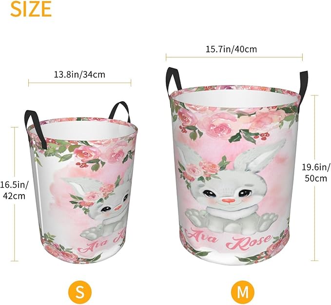 Personalized Bunny Laundry Basket For Baby Kids Boys Girls Adult Custom Hamper Basket With Name For Bathroom Bedrooms Collapsible Baby Laundry Basket, Dirty Clothes Hamper With Handles