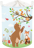 Forest Animals Laundry Hamper Woodland Tree Large Storage Basket Parents Organizer Kids Clothes Toy Bins for Bedroom, Bathroom, Hedgehog, 63L