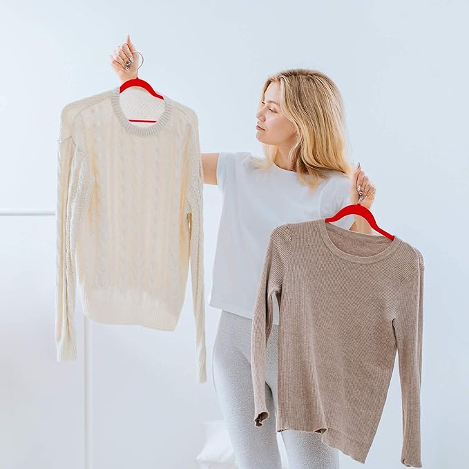 DLD Velvet Hangers Non Slip Suit Hangers 50 Pack， Space Saving Clothes Hanger Premium Velvet Non Slip Hanger Ultra Thin Adult Hanger for Coats, 360° Rotating Silver Hook