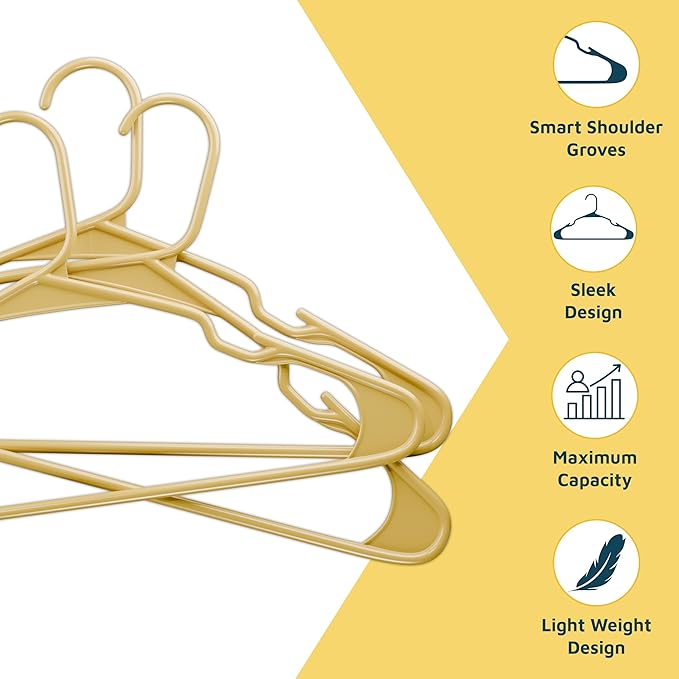Lifemaster Plastic Clothes Hangers – Heavy Duty Hanger Set, for Organizing Clothes, Dresses, and Coat, Holds Up to 5 lbs, Space-Saving Hangers with Non-Slip Shoulder Grooves, Pack of 5, Yellow