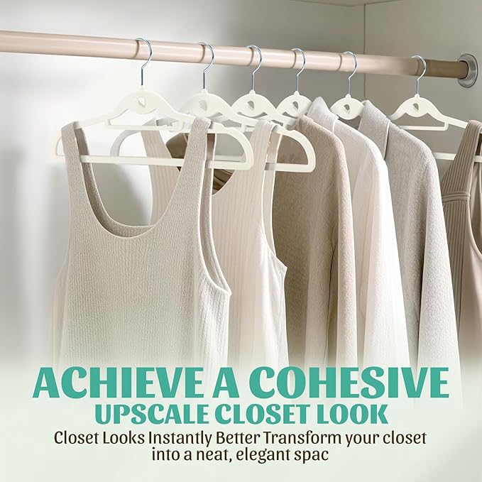 Velvet Hangers 30 Pack with 360° Swivel Hook, Ivory Non Slip Hangers for Clothes with Cascading Hooks, Thin Hanger Space Saving, Heavy Duty Closet Hanger for Clothes, Coats, Suits, Dress, Pants