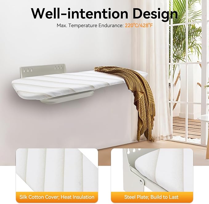 Wall Mounted Ironing Board, Foldable 37.4" x 7.55" Ironing Board, 180° Swivel Sturdy Ironing Station for Home, Apartment & Small Spaces