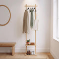 Wooden Coat Rack Freestanding,Hall Tree with Sturdy Base,Clothing Rack for Hanging Clothes,Small Clothes Rack with 3 Storage Shelves,Space Saving for Entryway, Hallway, Bedroom (Natural)