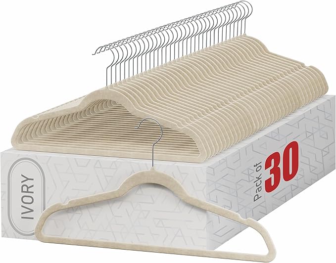 Home-it Premium Velvet Hangers 30 Pack - Ivory Heavy Duty Suit Clothes Hangers Non Slip, for Closet, Jacket, Shirt, Pants and Suit, Hook Swivel 360 - Ultra Thin
