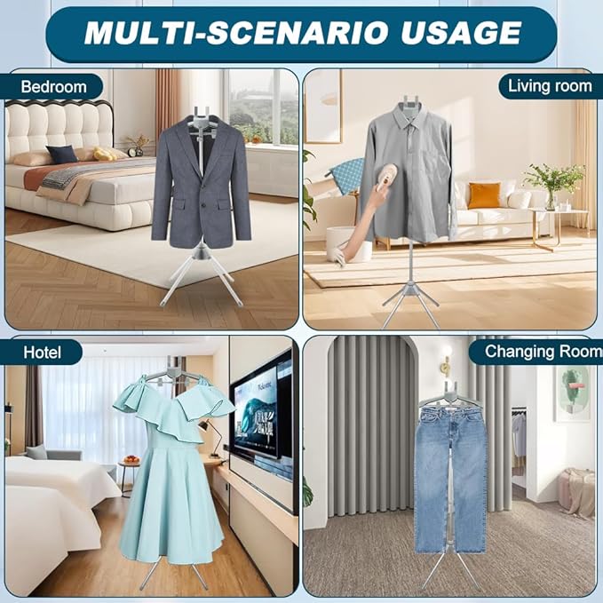 Garment Steamer Hanger, Steamer Stand with Ironing Glove & Lint Remover, Adjustable Handheld Clothes Steamers Rack for Home