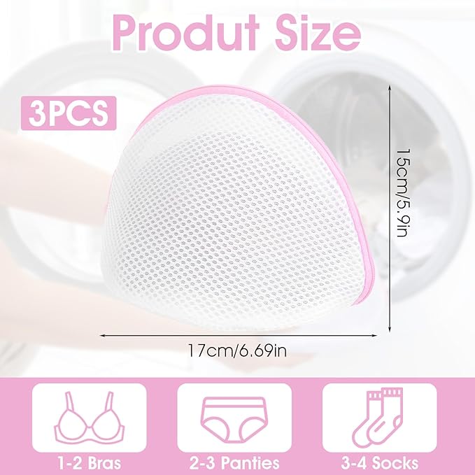 3Pcs Bra Washing Bag for Laundry, Mesh Bra Laundry Bag for Washing Machine Lingerie Washer Protector with Zipper for Underwear and Delicates