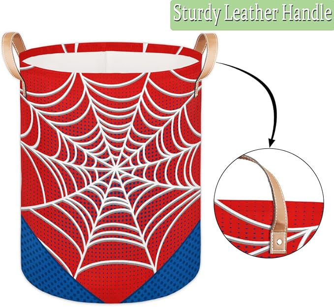 Large Laundry Basket Hamper - Red Spiderweb 62L Collapsible Storage Bin for Kids Toys, Dirty Clothes, Blankets, Tall Baby Nursery Hamper for Boys Bedroom Bathroom Decor, Gift Basket
