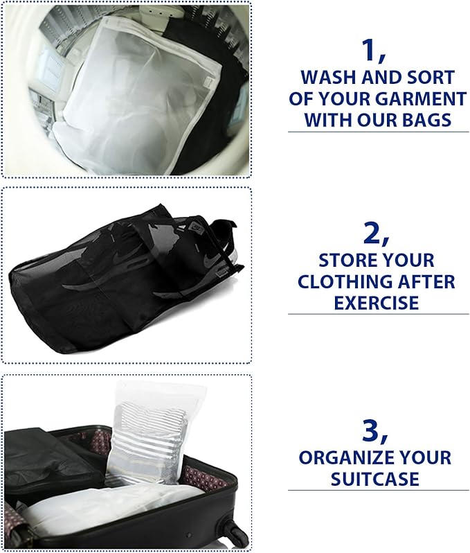 TENRAI 5 Pack (2 Large & 3 Medium) Delicates Laundry Bags, Bra Fine Mesh Wash Bag, Zippered, Protect Best Clothes in The Washer (5 Black, Set of 5)