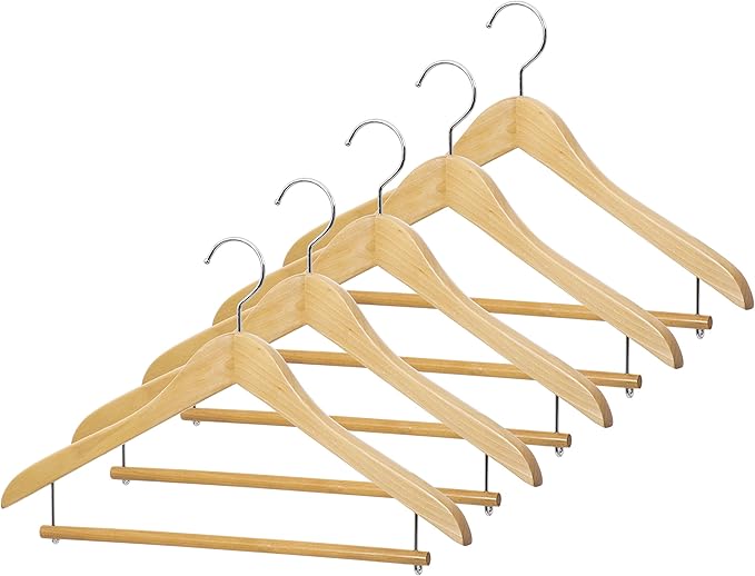 Sawafuji AWT-343-5P Clothes Hangers, Natural, Approx. Width 17.3 x Depth 0.6 x Height 10.6 inches (44 x 1.5 x 27 cm), Wooden Hangers, Pack of 5