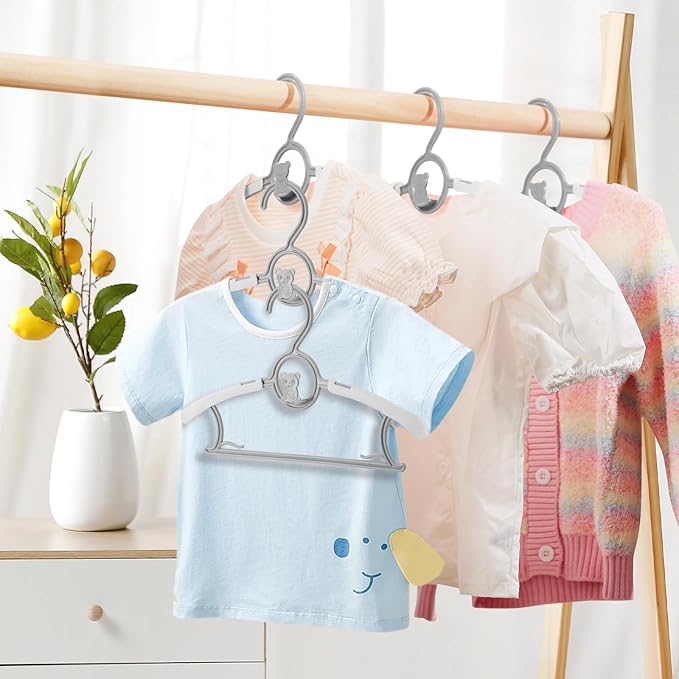 Baby Hangers, 11-14 Inch Extendable Kid Hangers - 60 Pack, Non-Slip, Stackable, Grey