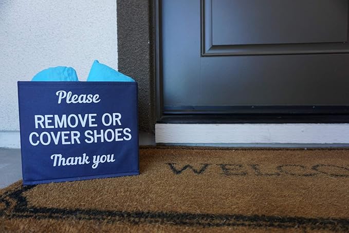 Shoe Covers Box - Real Estate Agent Supplies, Disposable Shoe Bootie Holder For Realtor Listings and Open Houses | Please Cover or Remove Shoes Bin