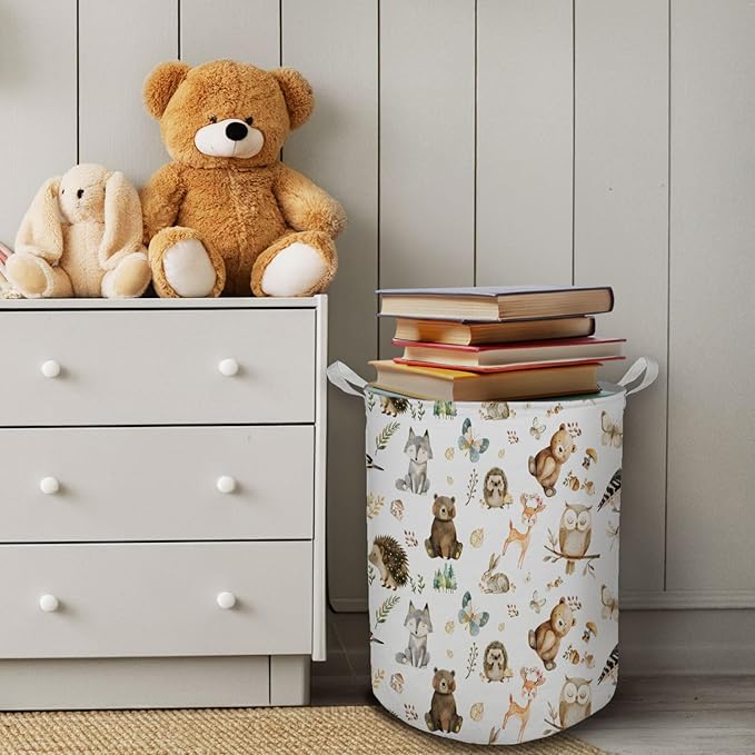 Baby Nursery Laundry Basket, Toybox for Boys Girls Room, Forest Animal Laundry Basket Hamper Waterproof Collapsible Clothes Toys Storage Bin Organizer for Kids Room Playroom Bedroom Bathroom