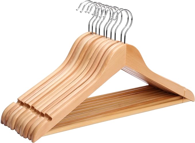 JS HANGER Schima superba Wooden Hangers 20 Pack, Smooth Finish Natural Wood Coat Hangers for Suit Shirt，Dress, Jacket, Pants Clothes Hanger with Swivel Hook & Notches