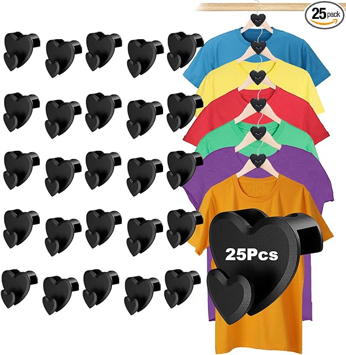 25 Pcs Clothes Hanger Connector Hooks,Hangers Space Saving Hanger Hooks Space Saver Hangers for Clothes,Heavy Duty Cascading Black Heart Hanger Organizer for Closet,Fits All Hangers
