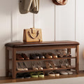 AQIMUELE Wood Shoe Rack Bench for Entryway, Shoe Rack for Front Door Entrance with Leather Cushion, 2 Tier Shoe Bench with Shoe Storage for Entryway, Bedroom.