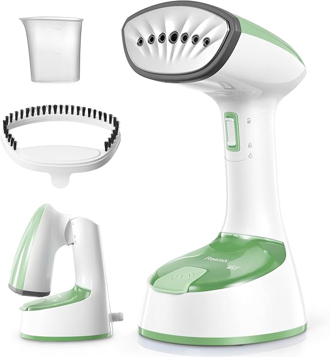 Reemix Steamer for Clothes, Folding Handheld Design Garment Wrinkles Remover, 20g/min Strong Penetrating Steam, 25-Sec Fast Heat-up, for Home, Office and Travel (Green)