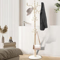 Wooden Coat Rack Free standing 18 Hooks, Vintage Coat Rack Stand for Entryway, Adjustable Height 73", Heavy Duty Coat Tree with Solid Round Base for Home Bedroom, Office (vintage White)