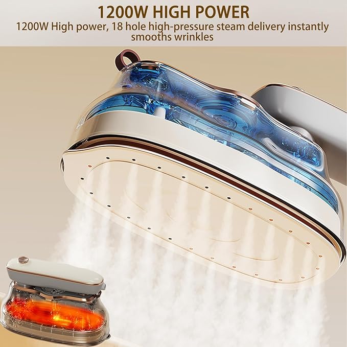 Portable Ironing Machine, Foldable Wet Dry Dual-Purpose Large Panel Steam Iron, 180 ° Rotating Handle High-Power Hanging Iron Machine without Selecting Fabrics or Occasions (Beige)