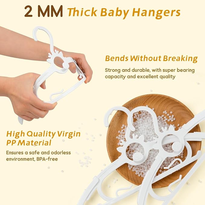 Kids Hangers 30PCS, 11"-14" Extendable and Stackable Baby Hangers, 45g Ultra-Thick Space Saving Non-Slip Plastic Hanger for Infant, Toddler and Nursery Closet, White