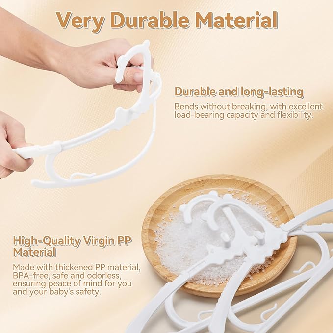 30 Pack Baby Nursery Closet Hangers,Extendable from 11.14"-15.55",Stackable Non-Slip Hangers for Children's Clothes. Adjustable for Infants, Toddlers and Children.Ideal for Laundry Closets.(White)