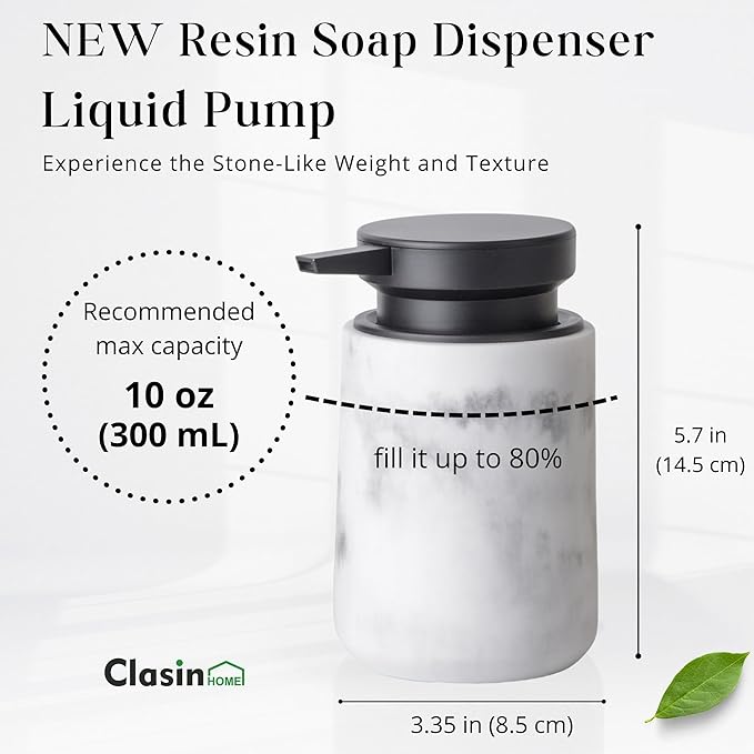 Liquid Soap Dispenser with Easy-to-Press Pump, 10 oz Refillable Hand Soap Dispenser with Extended Spout for Bathroom Kitchen Dish Lotion, Modern Stone Texture (White)