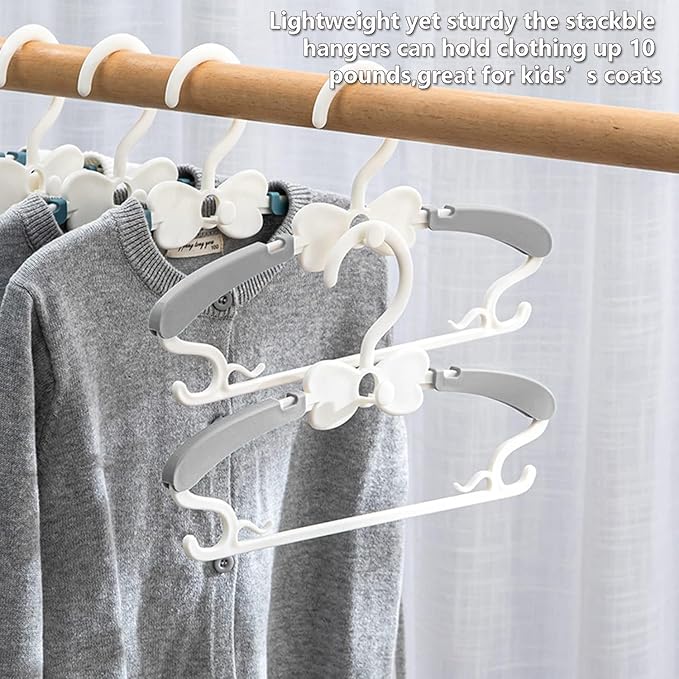 Kids Hangers for Closet, 50 Pack Baby Clothes Hanger, Adjustable Toddler Hangers for Boy Nursery, Cascading Plastic Perchas for Newborn Babies Children Infant, Space Saving Perchas Bebés, Grey