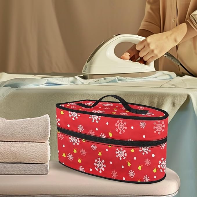 Christmas Snow Bell Iron Storage Case with Zipper Handle Fits Outing Colorful Easy to Clean Iron Case Storage Universal for Most Iron