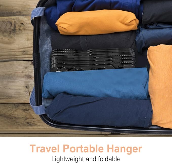 NICEDACK Premium Travel Hangers 6 Pack Portable Folding Clothes Hangers - Super Bearing Collapsible Hanger Foldable Clothes Drying Rack for Travel, Indoor and Outdoor Use (6 Pack Black)