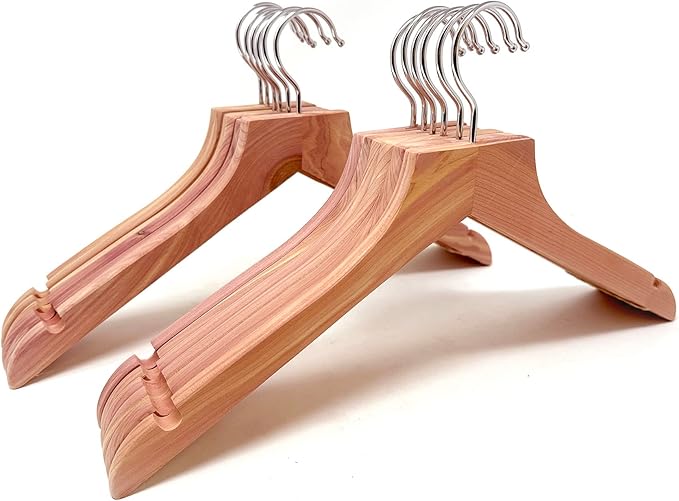 Cedar Elements Big Kids Cedar Hangers – French Flat Top Style 12 Pack for Kids Size 4T-10 (No Pant Bar)