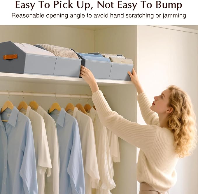 Closet Organizers and Storage Bins - 4 Pack Collapsible Divided Trapezoidal Cube Storage Bins Baskets For Organizing Clothes Blankets,Toys, Books, Towels(Light Grey)