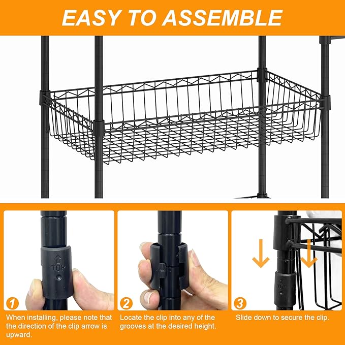 3 Tier Rolling Storage Cart, Adjustable Wire Storage Shelving Unit, Kitchen Cart On Wheels with Basket and Handle, Metal Organizer Wire Rack for Laundry Bathroom Pantry Room, Chrome