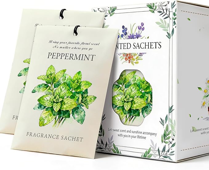 Mint Scented Sachet Bags - 12 Pack Closet & Drawer Freshener, Long Lasting Odor Eliminator for Wardrobes, Cars & Storage, Home Fragrance Air Freshener Sachets