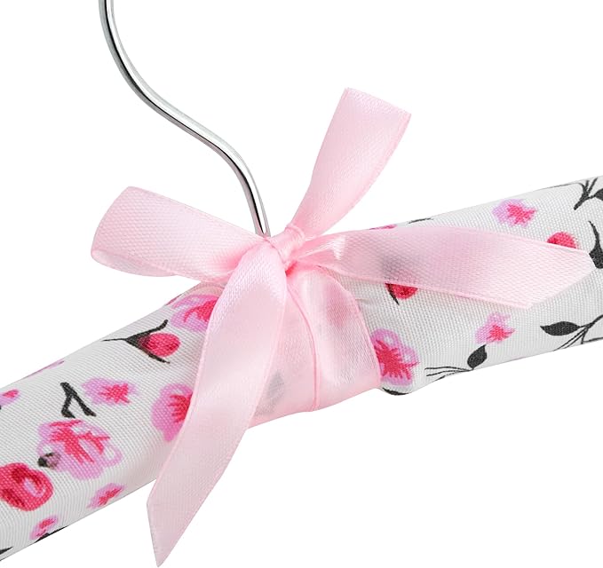 Juvale Padded Baby Clothes Hangers - Wrinkle-Free Closet Organization - Satin Padded Infant Hangers for Baby Clothes - Pink Floral Design for Nursery Decor - Pack of 12, 9.5 in, Pink Floral