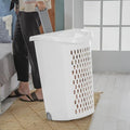 Plastic Laundry Hamper, Adult-Sized White Clothes Basket with Wheels, Large White Plastic Clothes Basket for Home, Dorm or Laundry Room