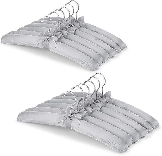Jetec 12 Pieces Satin Padded Hangers for Women Clothing 15 Inch Satin Hangers 360° Swiveling Hook Sponge Shoulder Padded Hanger for Sweaters, Coat, Blouse, Wedding Dress, Women Cloths (Gray)