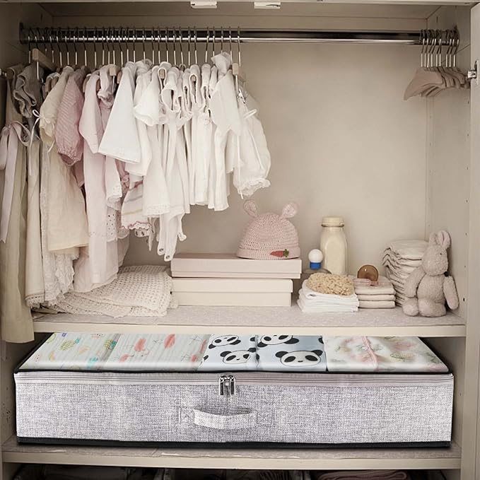 Underbed Storage Containers, Underbed Clothes Organizer Bins with Sturdy zipper, Foldable Under the Bed Storage Bags for Organizing Clothes, Shoes, Blankets, Quilts, Toys, 2 Pack Grey