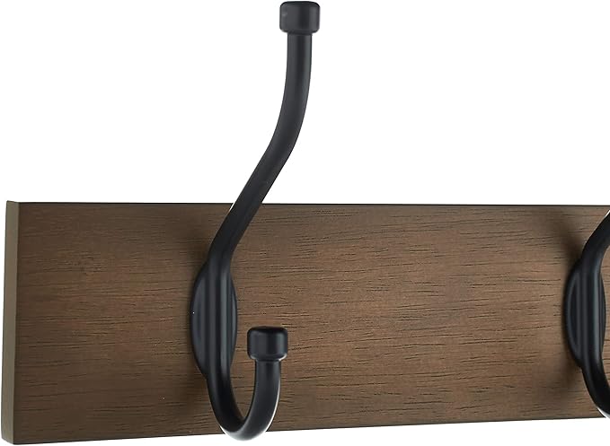 Amazon Basics Rectangular Farmhouse Wall-Mounted Coat Rack for Entryway and Bedroom, Storage Organizer, 5 Hooks, Barnwood | Farmhouse, with Storage Hooks, Rectangular