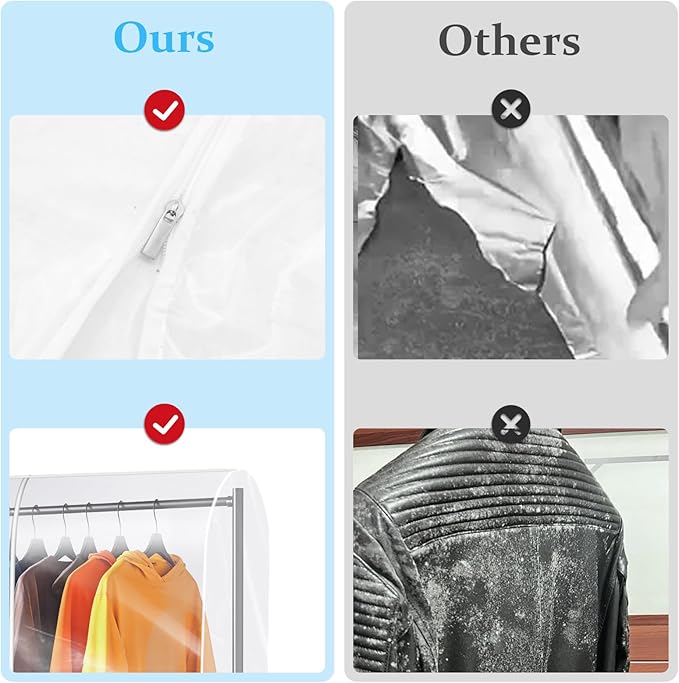 Clear Clothes Rack Cover 6Ft Garment Rack Cover Transparent Clothing Rack Cover With 2 Durable Zipper Waterproof Protector for Garment Rack (50"L x 20"W x 60"H, Rack Not Included)