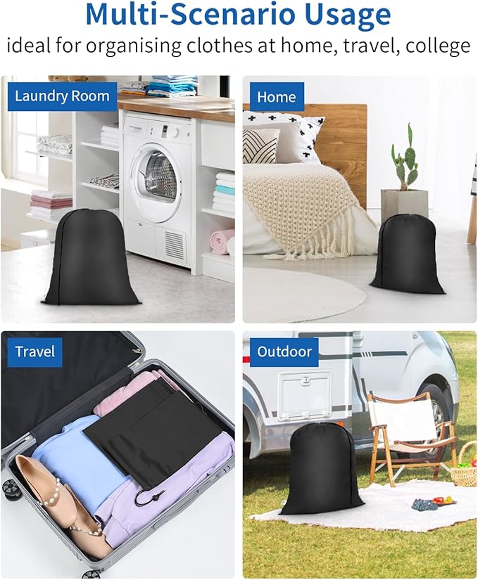 OTraki Small Laundry Bag 16x20 Inch Laundry Sack Bag with Drawstring Closure 2 Pack Laundry Wash Bag Dirty Clothes Organizer Machine Washable for Camp Drying Do Not Exceed 176℉ Black