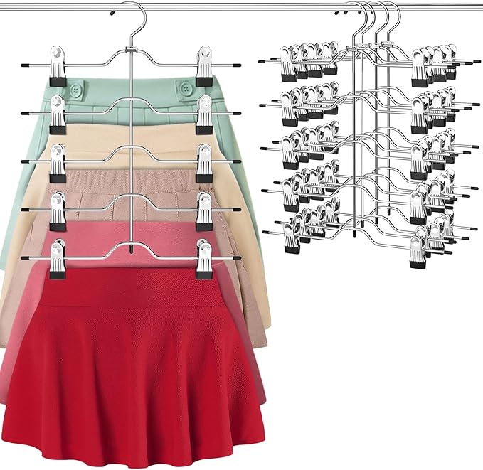 Pants Skirt Hangers with Clips, 4 Pack Pant Hangers Skirt Hangers Space Saving Closet Hanger Organizer Closet Organizers and Storage